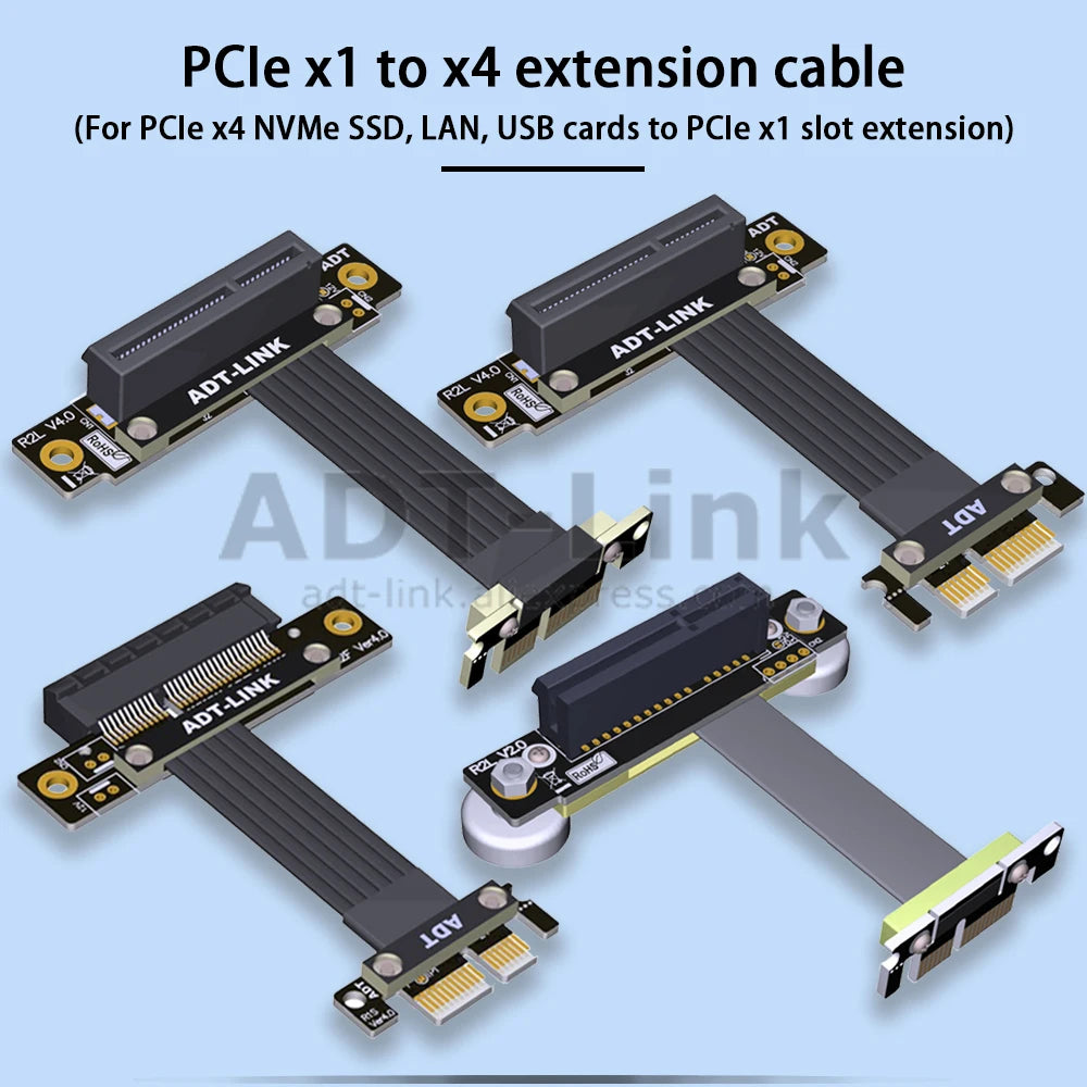 Gen4 Riser Card PCIE 4.0 x1 Male To x4 Female PCI Express PCI-E 4X 1X PCI E Riser Extender Ribbon Wire 90 Degree Right Angle GPU