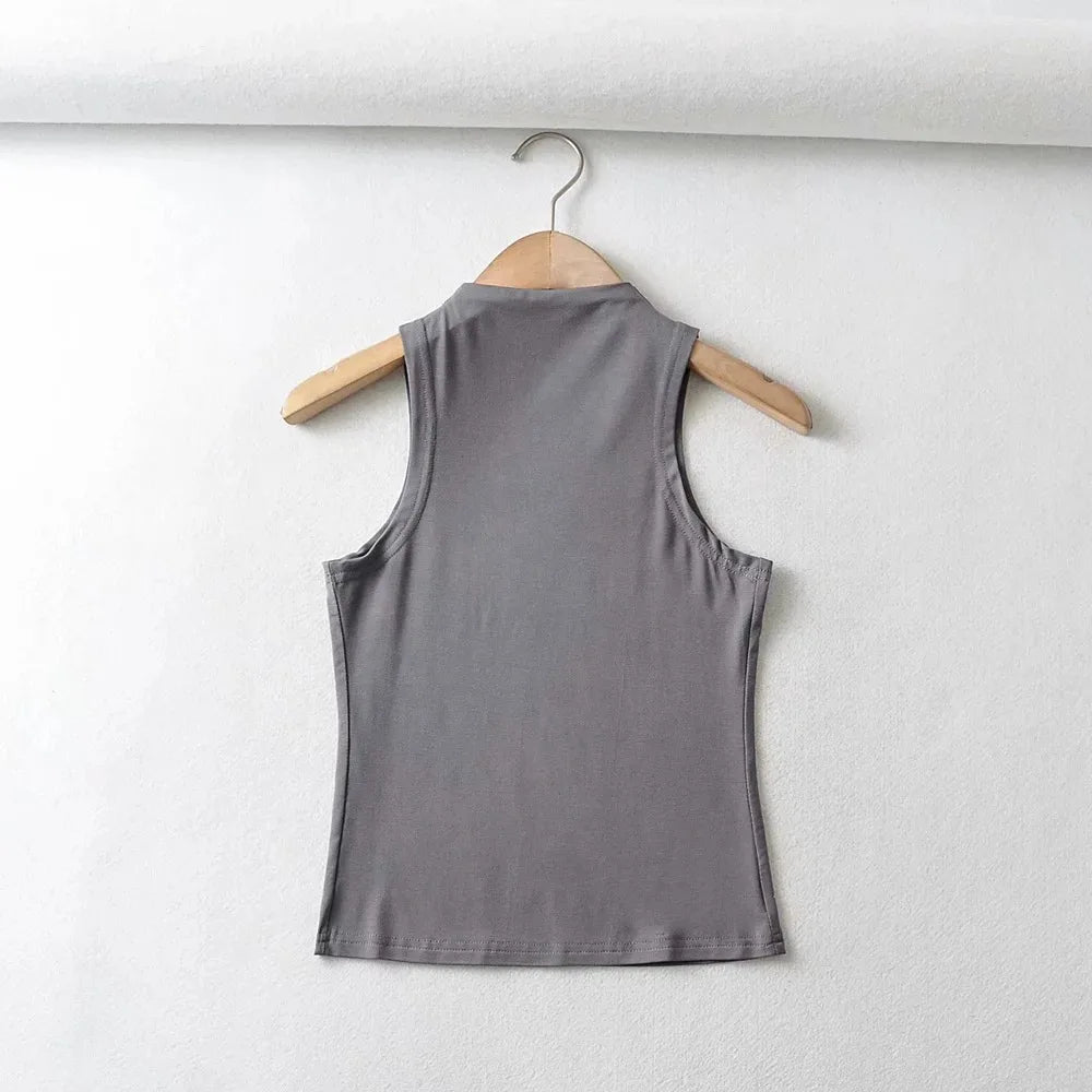 Summer NEW Arrival Women Solid Color Causal Sexy Croped-Top Sleeveless Tank Streetwear