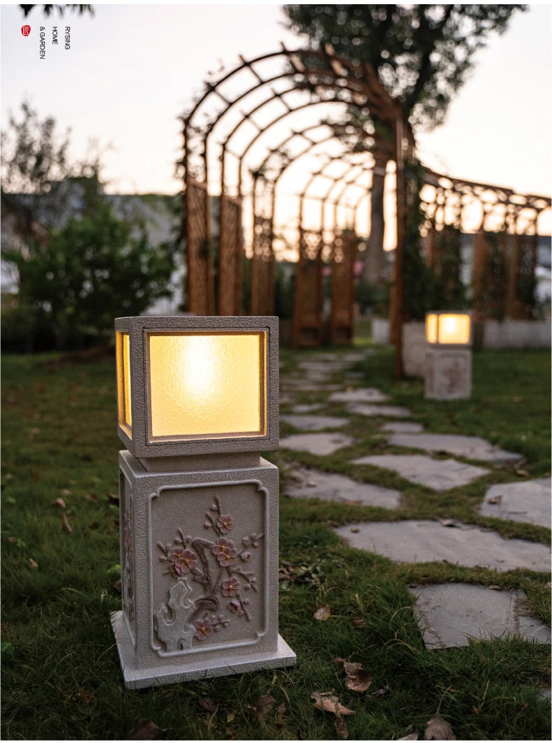 courtyard landscaping arrangement solar lawn Chinese garden outdoor villa landscape