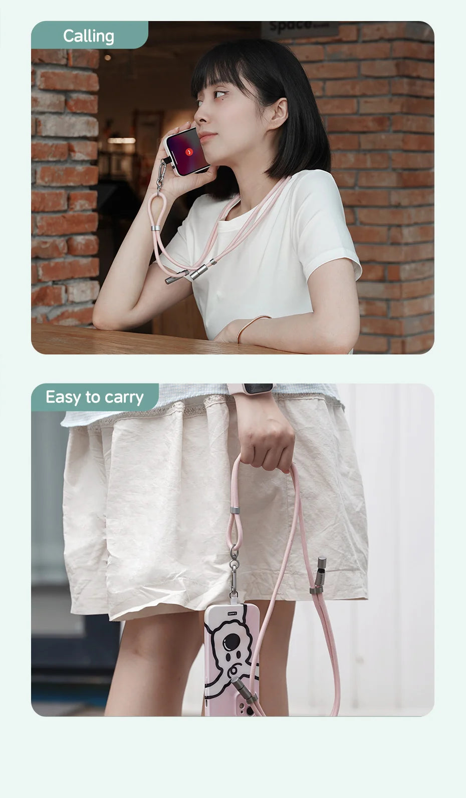 Hagibis Universal Phone Lanyard USB C Cable 2 in 1 Phone Strap C to C/C to L Charging Cord for iPhone 16/17 Pro Max Most Phones