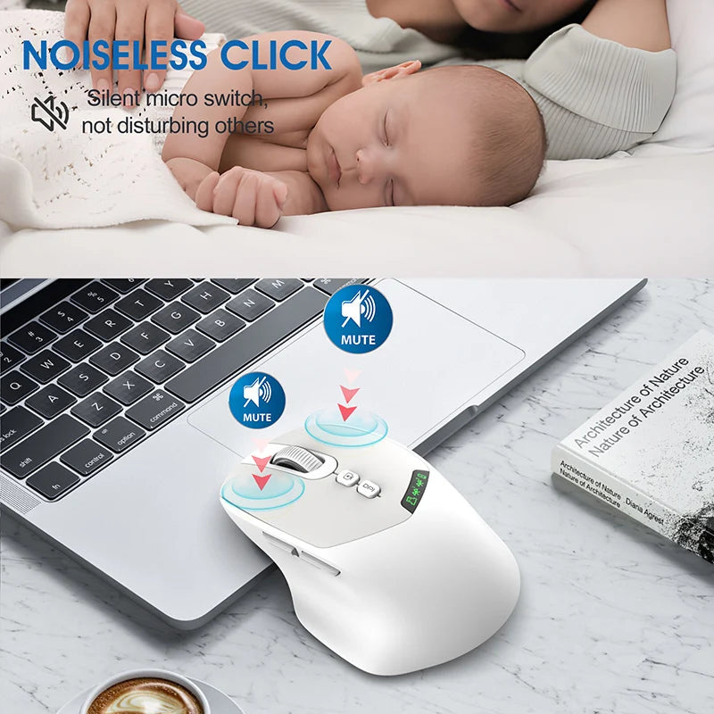T02 Pro Wireless Mouse OLED Display,Dual Bluetooth/USB Connection,Quiet Design and Compatible with PC/Notebook
