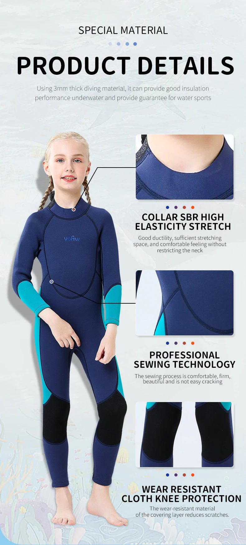 Children's 2mm 3mm Neoprene Wetsuit One-piece Long Sleeve Diving Suit Cold Proof Sunscreen Surfing Swimming Snorkeling Swimsuit