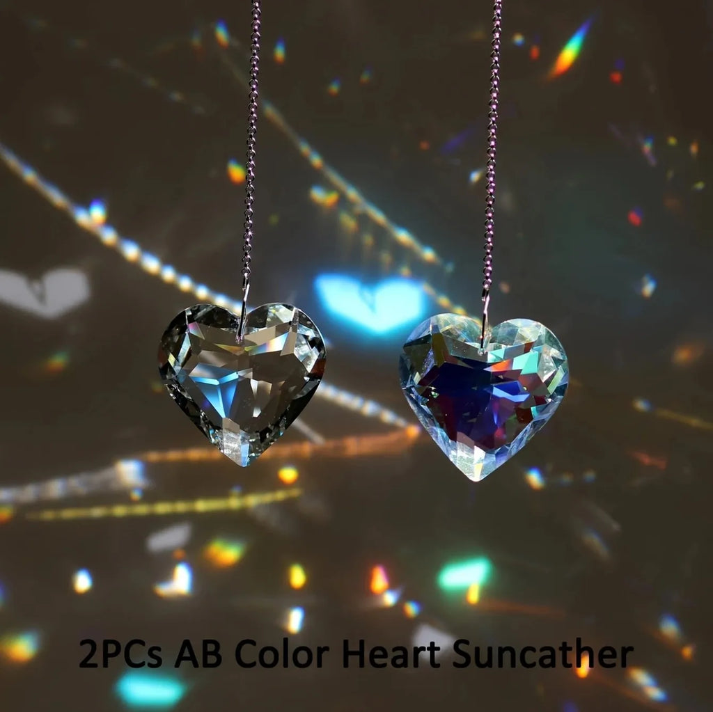 2pcsheart-shaped crystal sun traps, a rainbow-making device for Windows, and a hanging garden sun trap with glass prisms, suitab