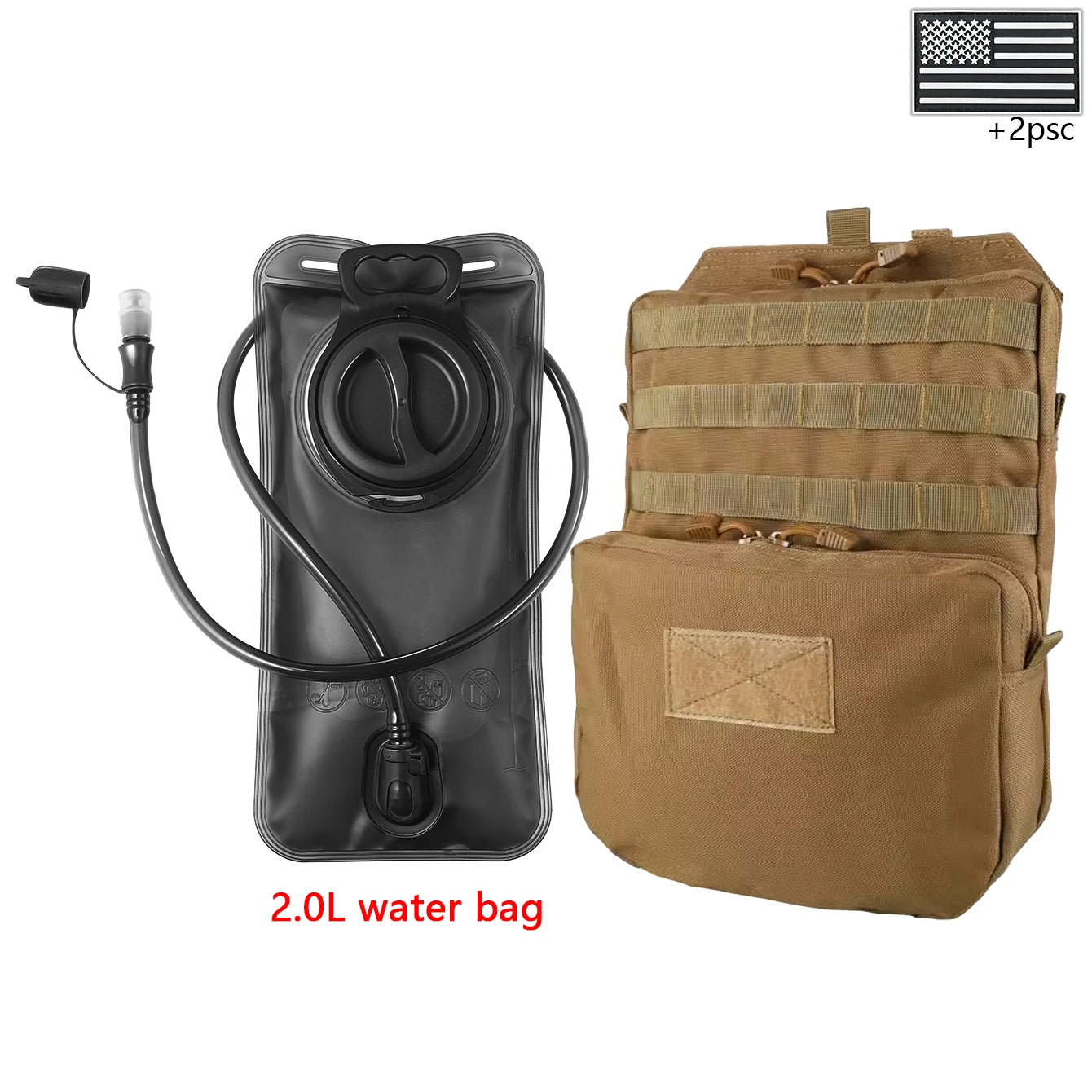 Outdoor sports drinking equipment: 2L large-capacity water bag + molle backpack, suitable for hiking, camping, and cycling
