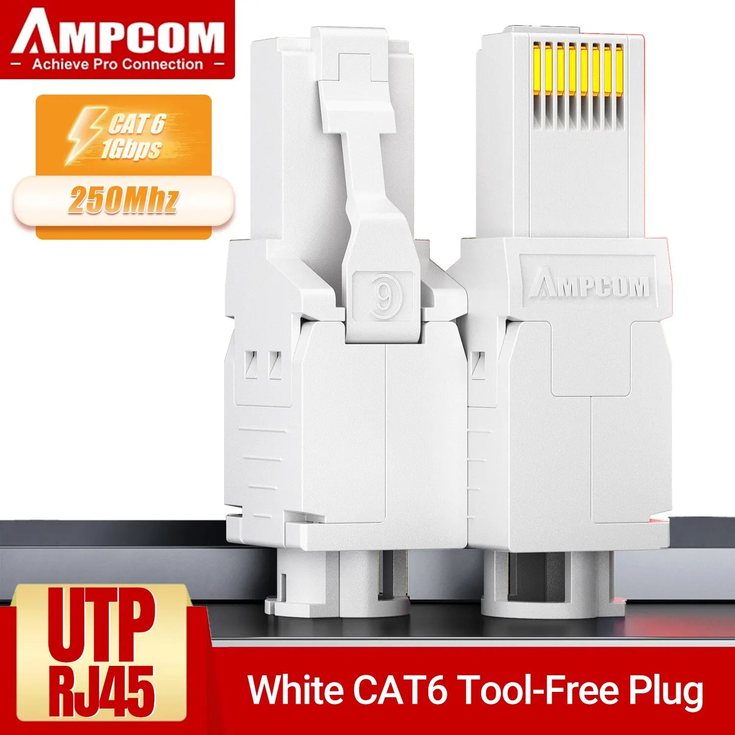 AMPCOM RJ45 Connectors Modular Plug, Cat6 Cat6A UTP Stecker Network Toolless Connector Ethernet Plugs Cable Internet Tools Free