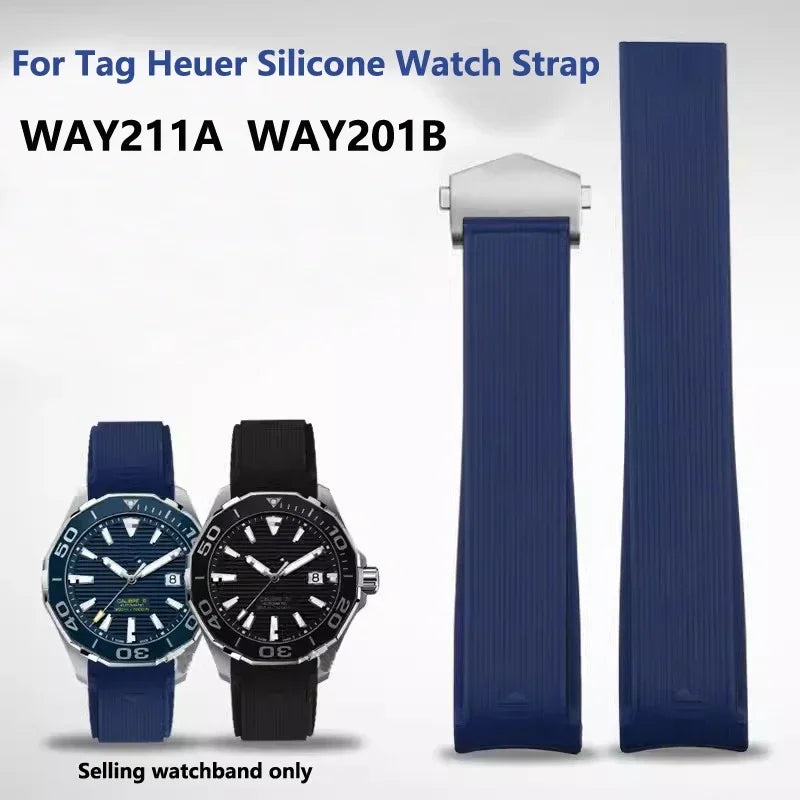 Silicone Watch Straps For Tag Heuer CARRERA AQUARACER 300 WAY201A WAY211C Rubber Black Blue Watch Accessories Band 22mm