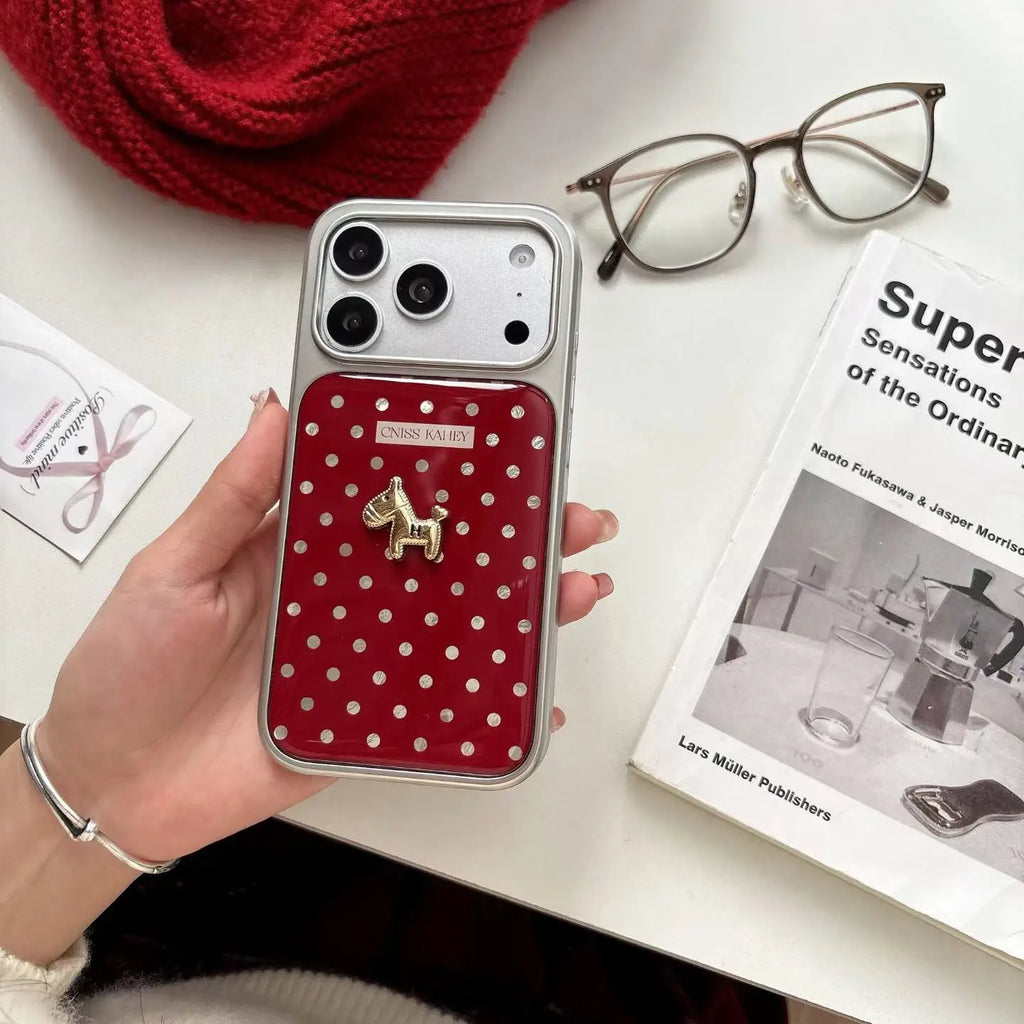 Korean INS Electroplating Red Dots Chic Little Pony Phone Case for iPhone 17 16 15 14 13 Pro Max Plus Back Cover