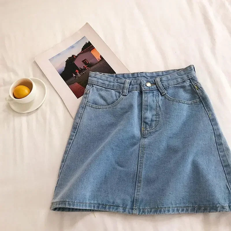 Women's Summer Skirt Casual Big Size Jeans A-line Short Skirt High Waist Denim Vintage Tassel Female Clothing DURIKIES