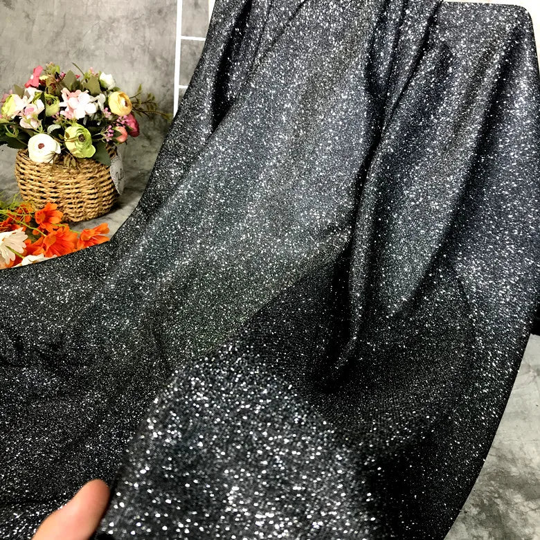 Colorful Blue Gradient Glitter Fabric Elastic Knitting By The Meter for Clothes Performance Dress Diy Sewing Designer Cloth Gold
