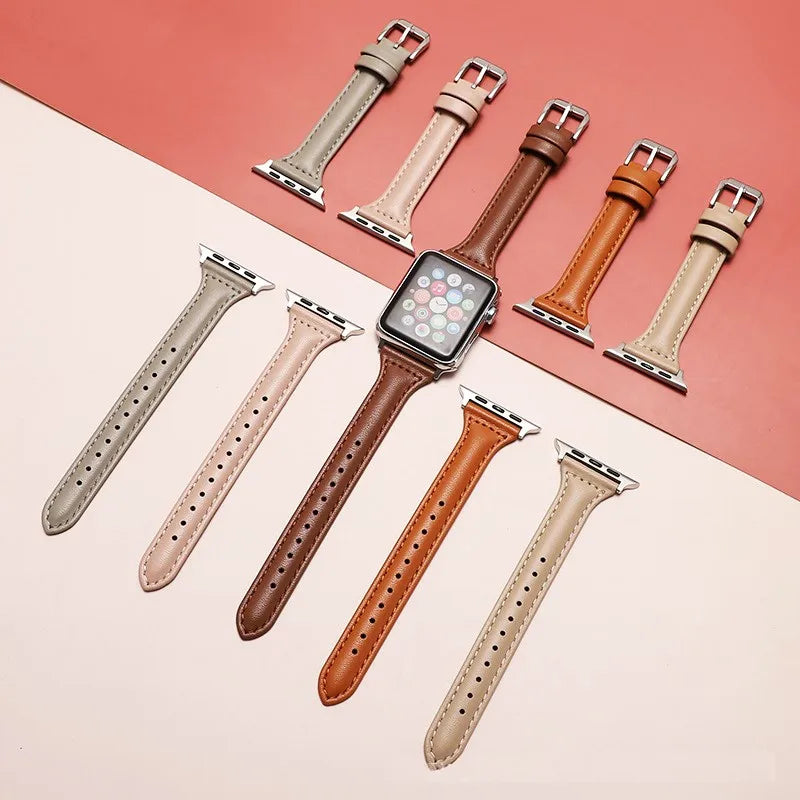 Leather Loop strap for Apple Watch band Ultra 2 49mm 41mm 40mm 38mm Slim Wrist bracelet iWatch series 7 8 9 6 5 4 3 SE 44mm 45mm