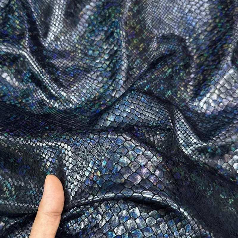 Color Changing Glossy Snake Patterned Elastic Fabric Creative Stage Runway Styling Graduation Designer Cloth for Diy Sewing