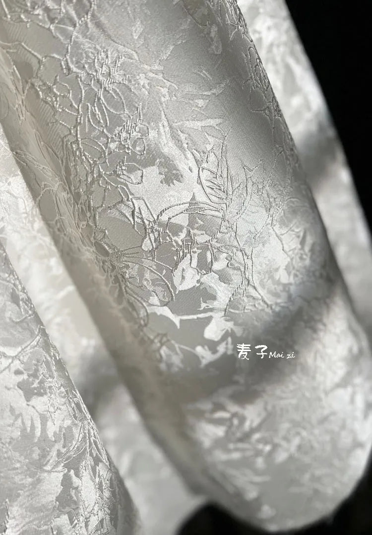 Jacquard Fabric Blackwhite Linear Plant Texture Embroidery Outerwear Suit Clothing Designer Cloth Diy Sewing Polyester Material