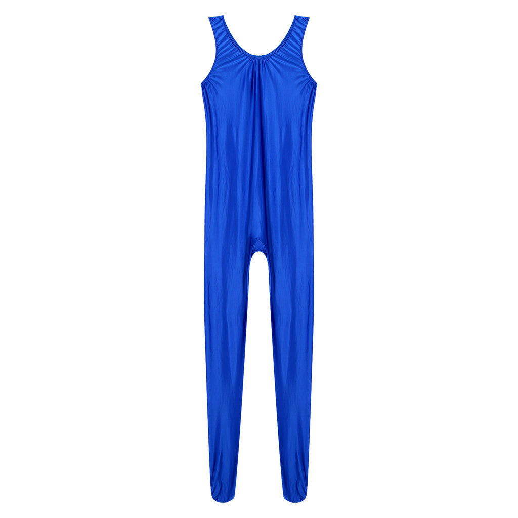 Women's Sleeveless Full Body Bodysuit Glossy Jumpsuit Gymnastics Fitness Swimming Leotard Pole Dance Costume Clubwear Lingerie