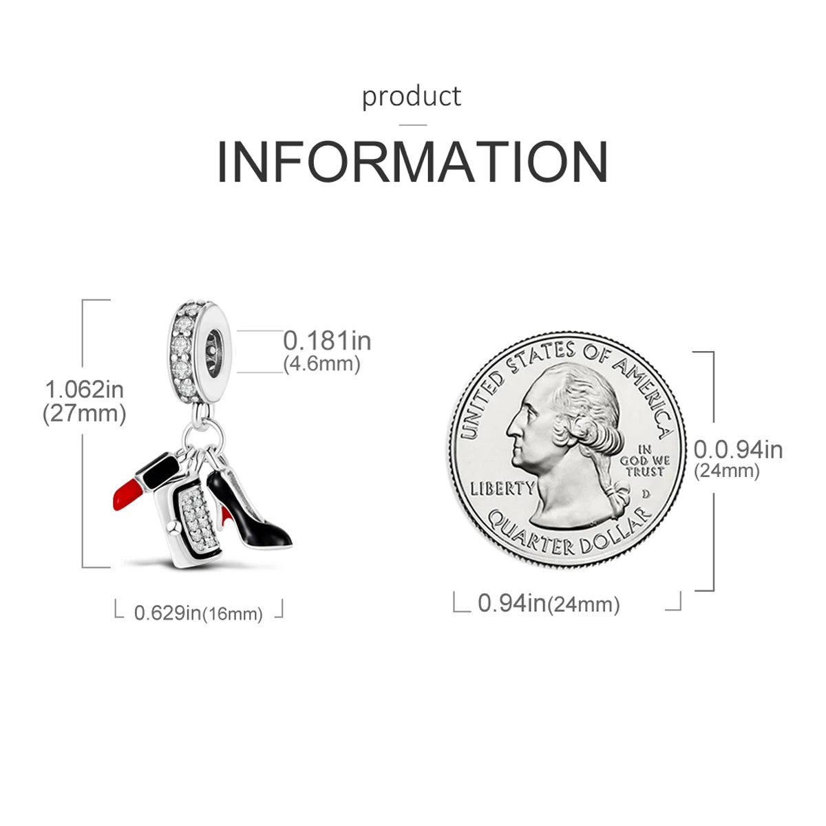 925 Silver Lipstick High Heels Charms For Lady Pendant Fit Original Bracelet DIY Ornament