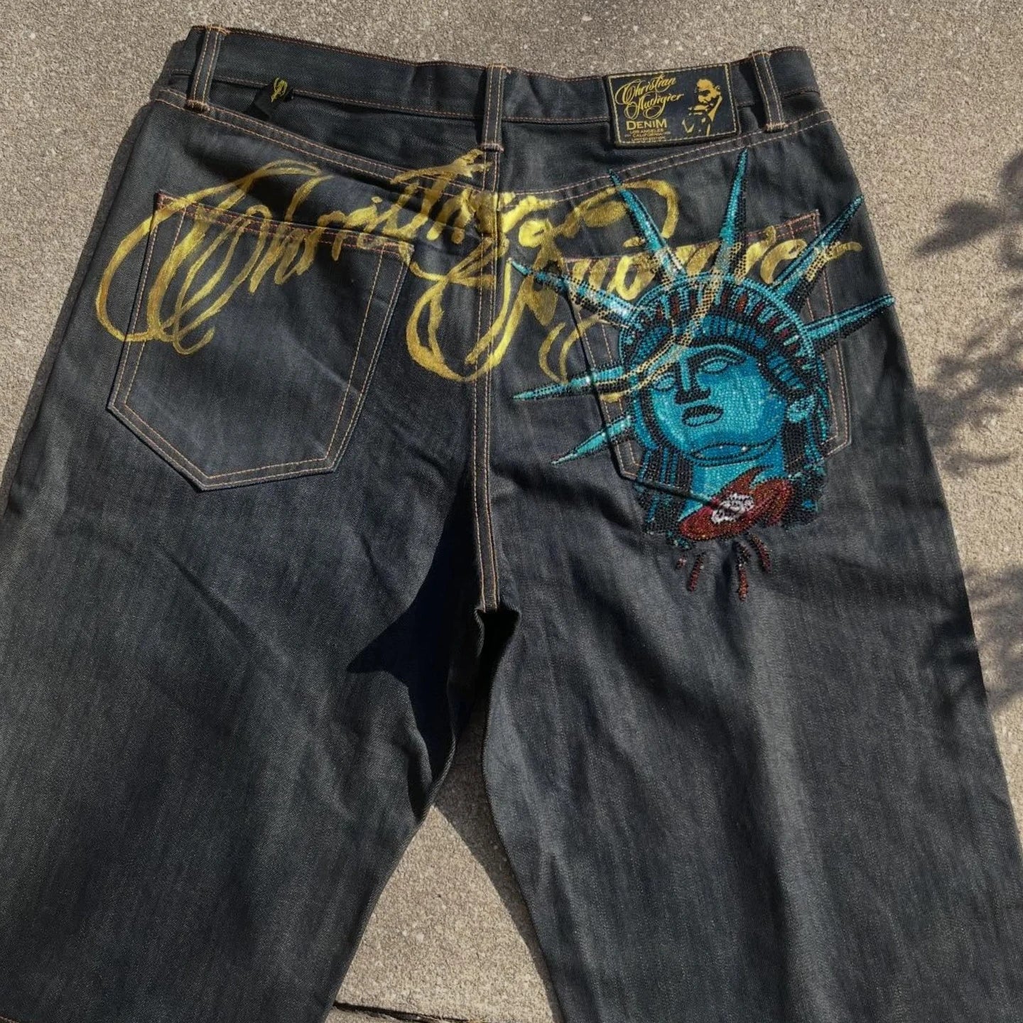 Vintage Statue Liberty Sequin Rhinestone Denim Short Jeans Women Loose Retro 2000s Streetwear Denim Fitness Y2k Casual Shorts