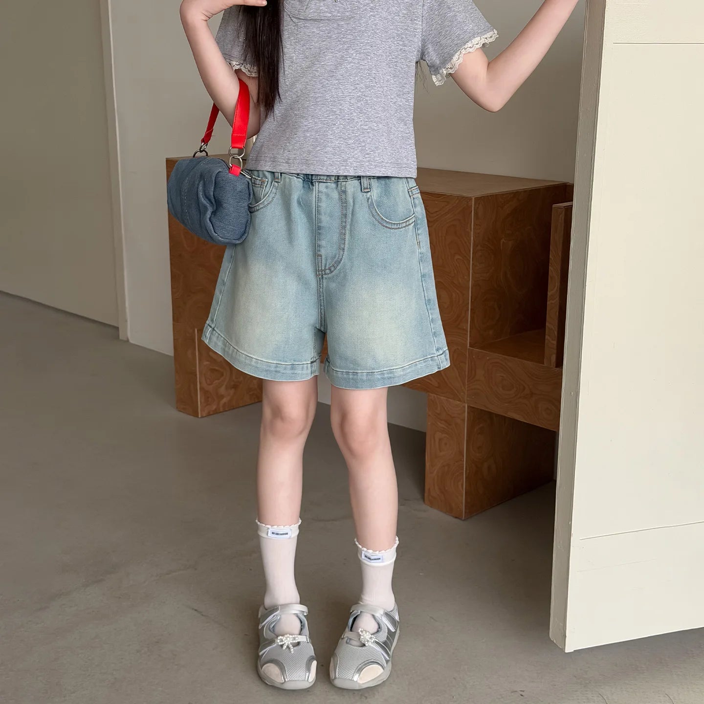 Summer Teenager Girls Denim Shorts Casual Pocket Letters Shorts Junior Girl Kids Clothes 4-14Years