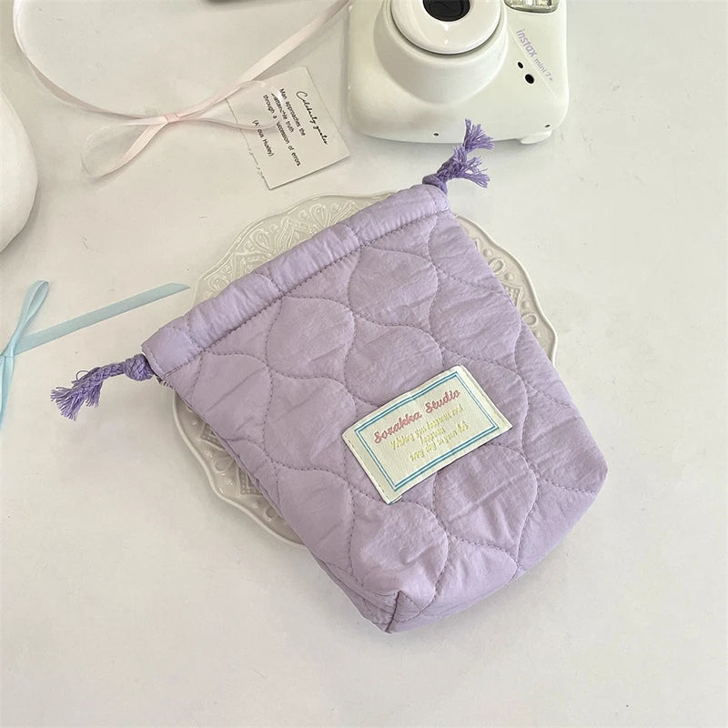 1PCS Portable Travel Camera Organizer Heart Printed Quilted Drawstring Bag Handbag Cosmetic Makeup Lipstick Storage Bag