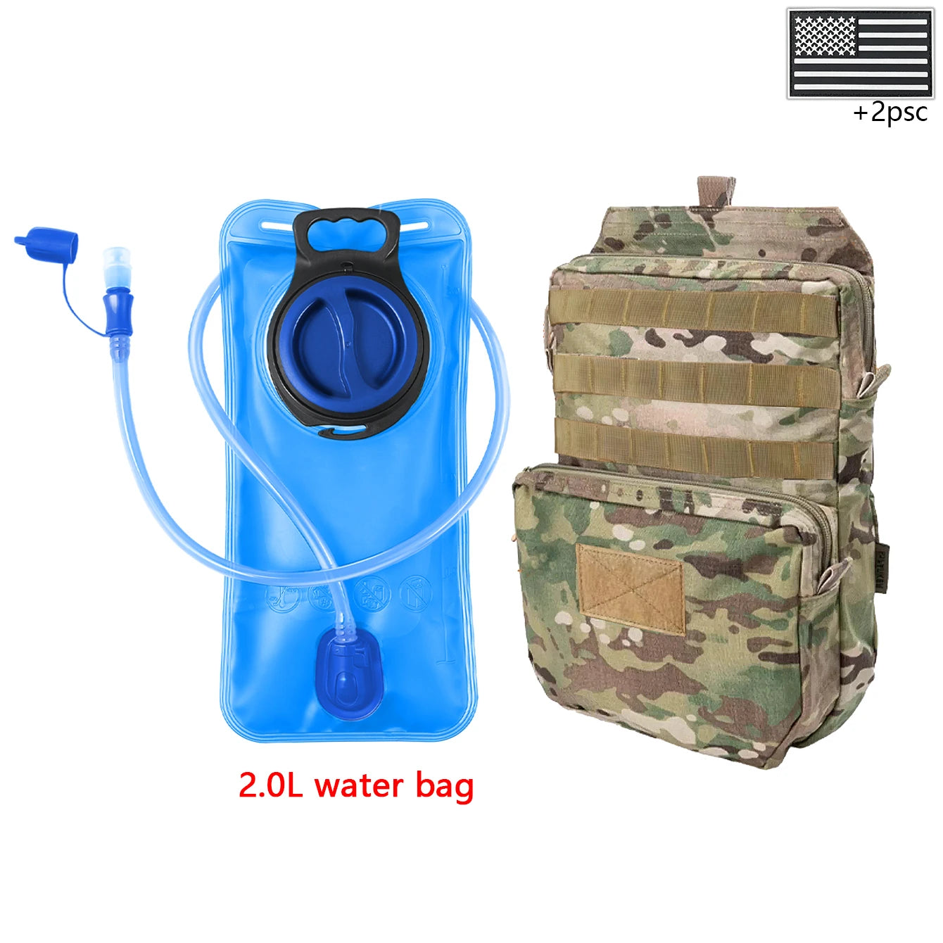 Outdoor sports drinking equipment: 2L large-capacity water bag + molle backpack, suitable for hiking, camping, and cycling