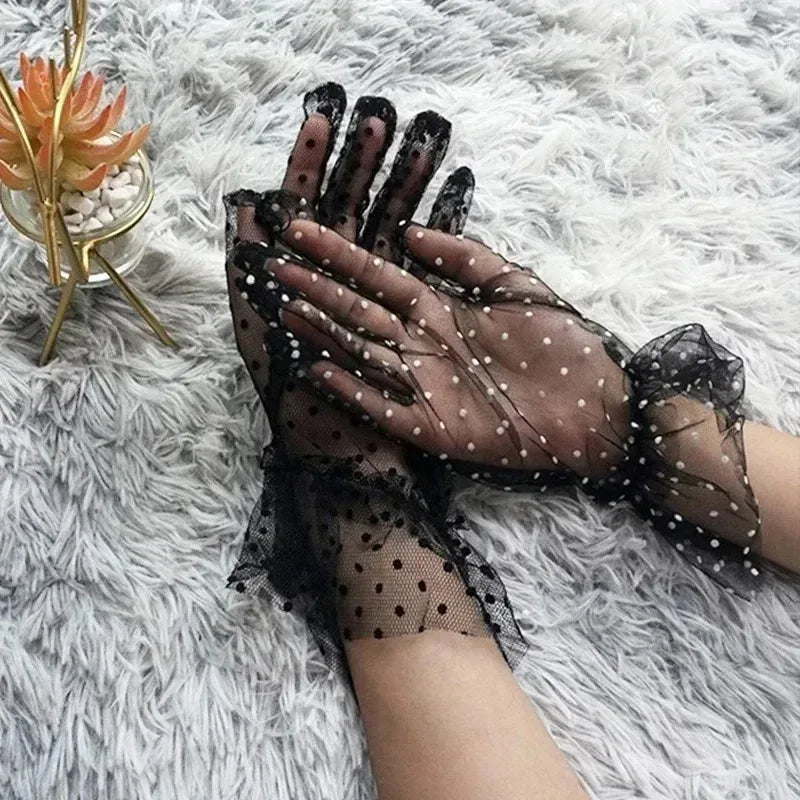 1/2/3/4Pairs Women'S Sexy Mesh Gauze Wavy Dot Lace Gloves Fashion Sunscreen Breathable Lace Bridal Wedding Etiquette Gloves