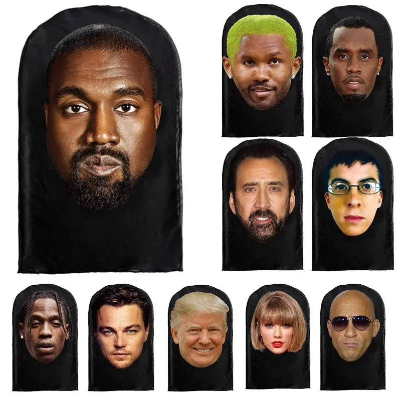 New 3D Printed  Kanye Mask Elastic Mesh Full Face Mask for Unisex Cosplay Headwear Party Simulation Balaclava Hat Headgear Props
