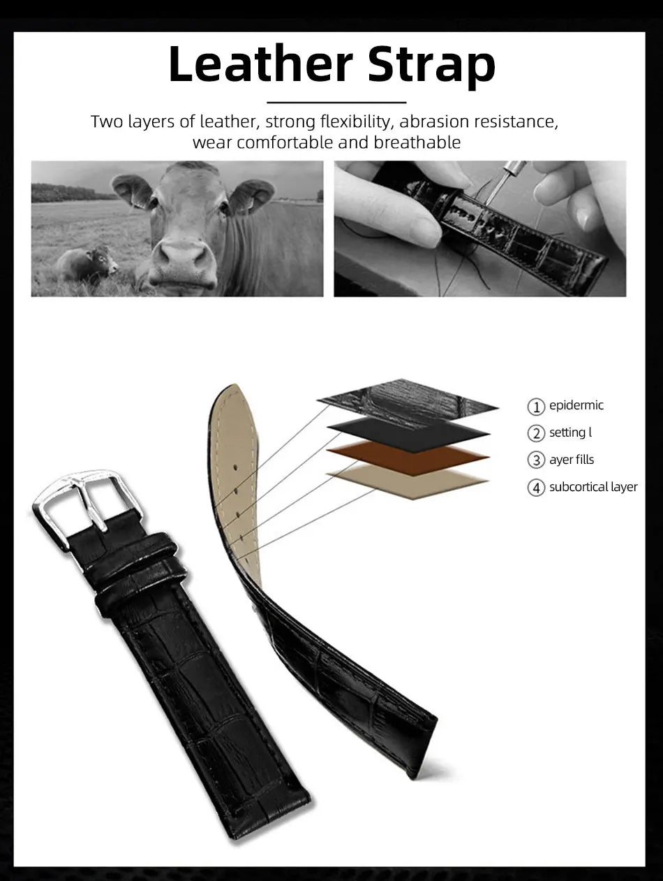 Fashion Business Watches For Men Calendar Display Quartz Watches Waterproof Leather Band Men's Wristwatch