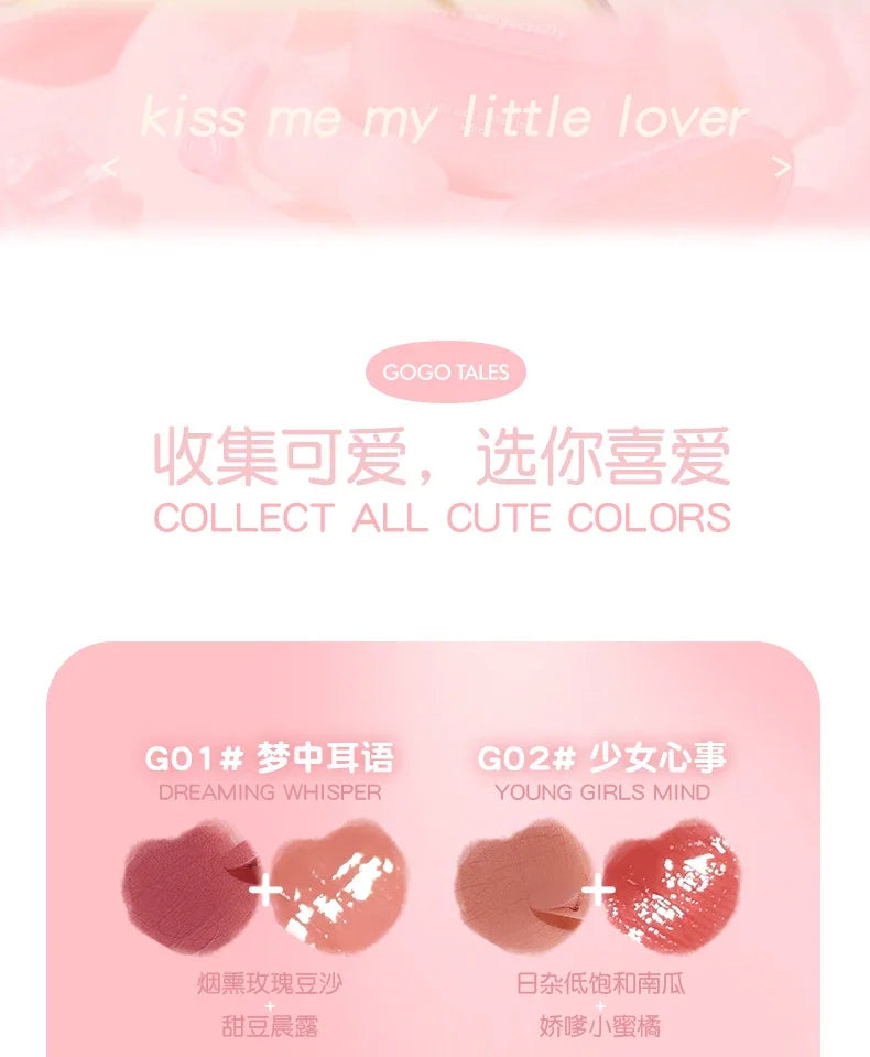 GOGO TALES Double Lip Gloss Mirror Finish Nude Color Korean Lipstick Matte Non-Sticky Lip Mud Long-Lasting Vegan Makeup