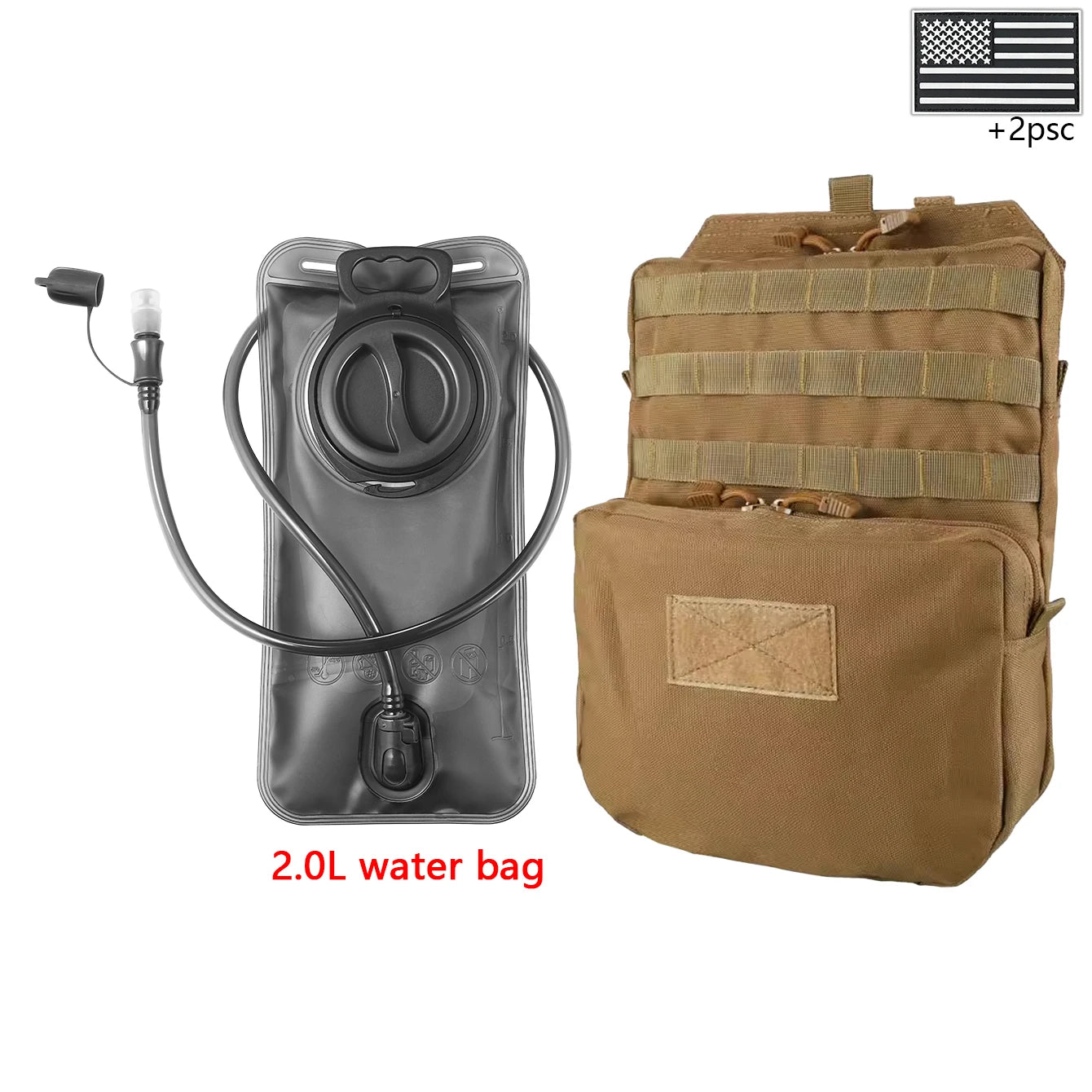 Outdoor sports drinking equipment: 2L large-capacity water bag + molle backpack, suitable for hiking, camping, and cycling
