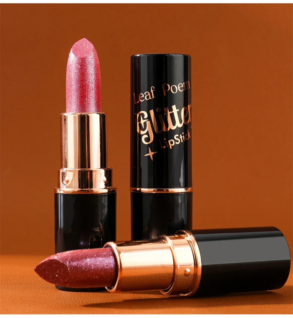Black Tube Shiny Diamond Lipstick Pearl Moisturizing Glitter Lip Tint Balm Waterproof  Lasting Lip Gloss Shimmer Sexy Lip Makeup