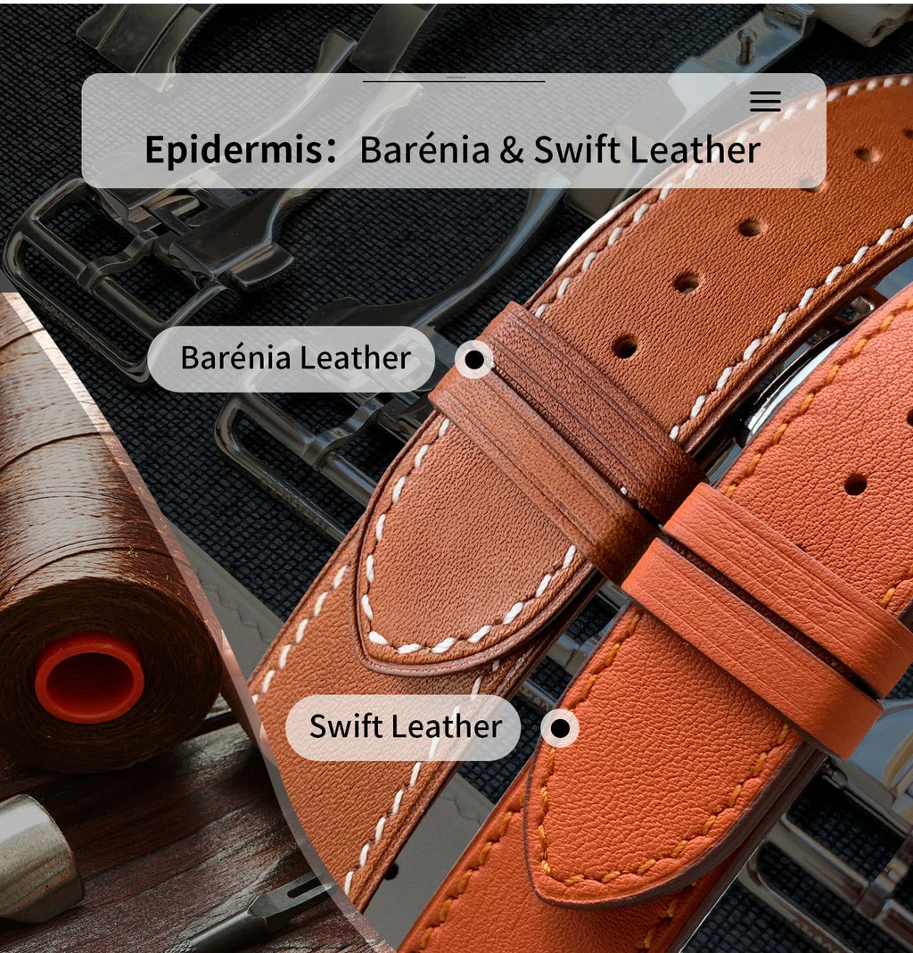 Kebitt High Quality Iwatch Ultra3 Genuine Leather Band Deployment Buckle Strap For Apple Watch Series11 10 9 8 7 Se 3 46 45 49mm