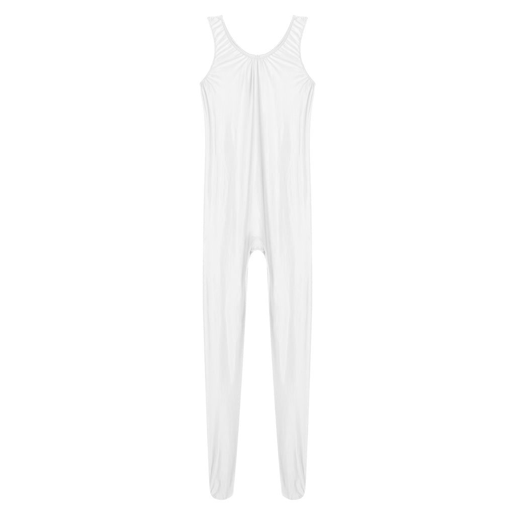 Women's Sleeveless Full Body Bodysuit Glossy Jumpsuit Gymnastics Fitness Swimming Leotard Pole Dance Costume Clubwear Lingerie