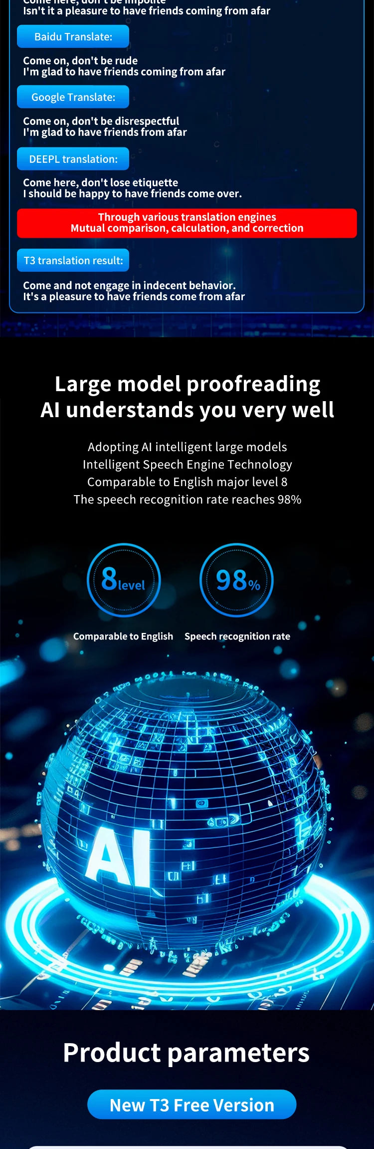 T3 Translator 140 Language Translation Device, AI Two-way Real-time Voice Instant Translation, Can Be Used for Business Travel