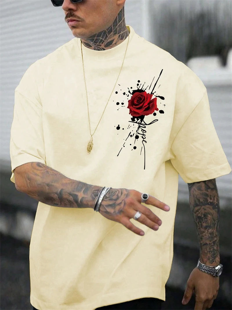 Trend Rose Graphic T Shirts For Men Fashion Summer Short Sleeve 3D Floral Printed O Neck T-shirts Cool Streetwear Hip Hop Tees