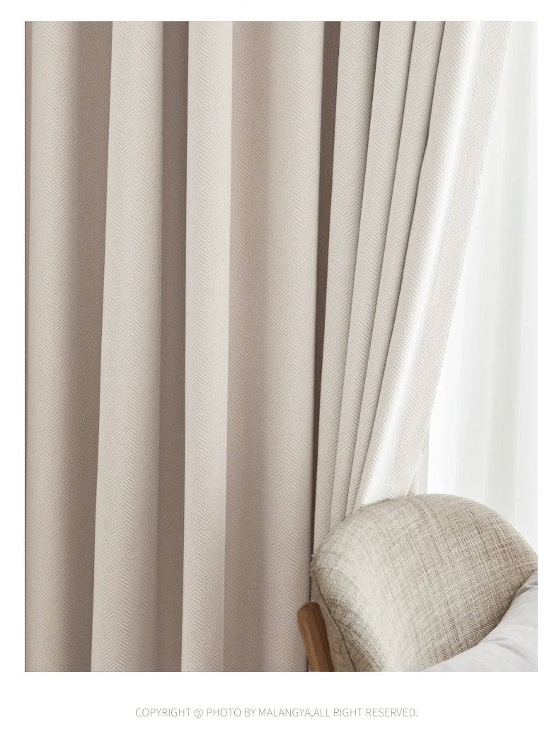 2025 new thickened French light luxury cream curtain cloth solid color bedroom living room full blackout sunscreen cotton linen