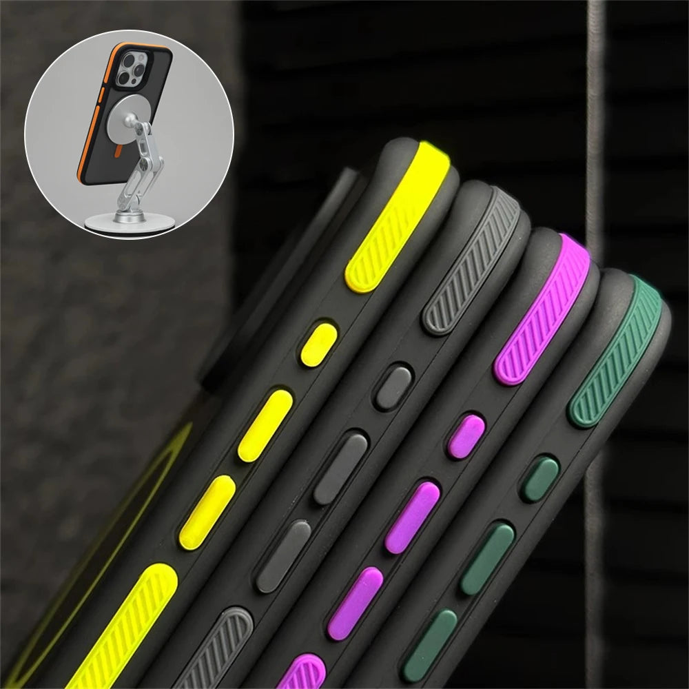 Fashion Translucent Shockproof Armor Bumper Case For iPhone 15 14 13 12 Pro Max Plus Magsafe Magnetic Wireless Charge Back Cover