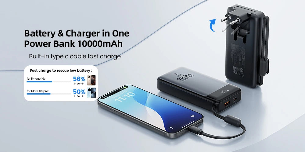 MOVESPEED S10 Slim Magnetic Power Bank 10000mAh PD20W Portable Charger Wireless External Battery for iPhone 16 Samsung Powerbank