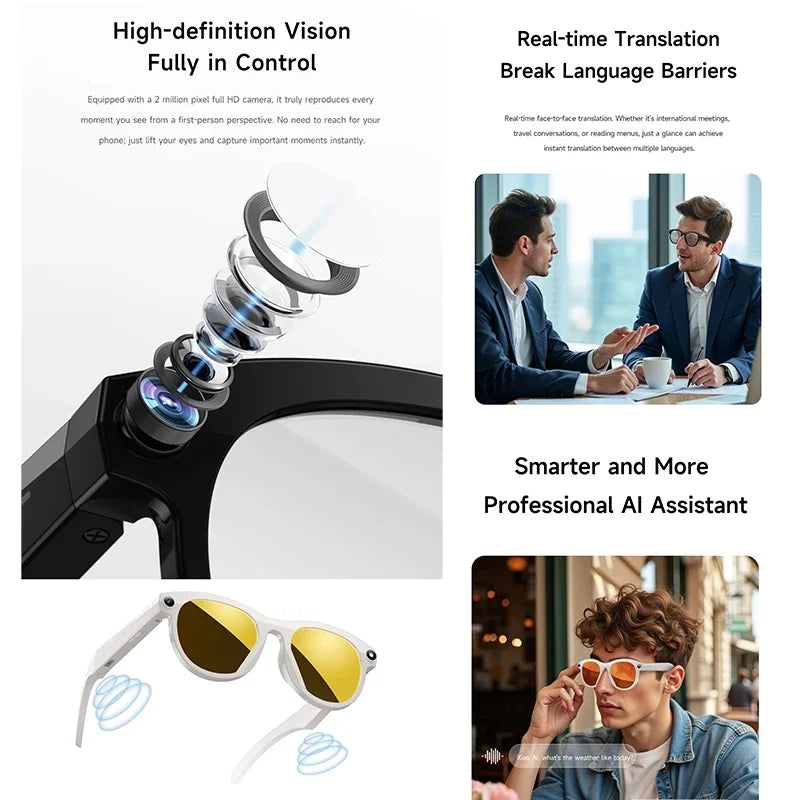 AI smart glasses for taking photos, anti shake, long-lasting battery life, Bluetooth calls, music, sports, companions, smart gla
