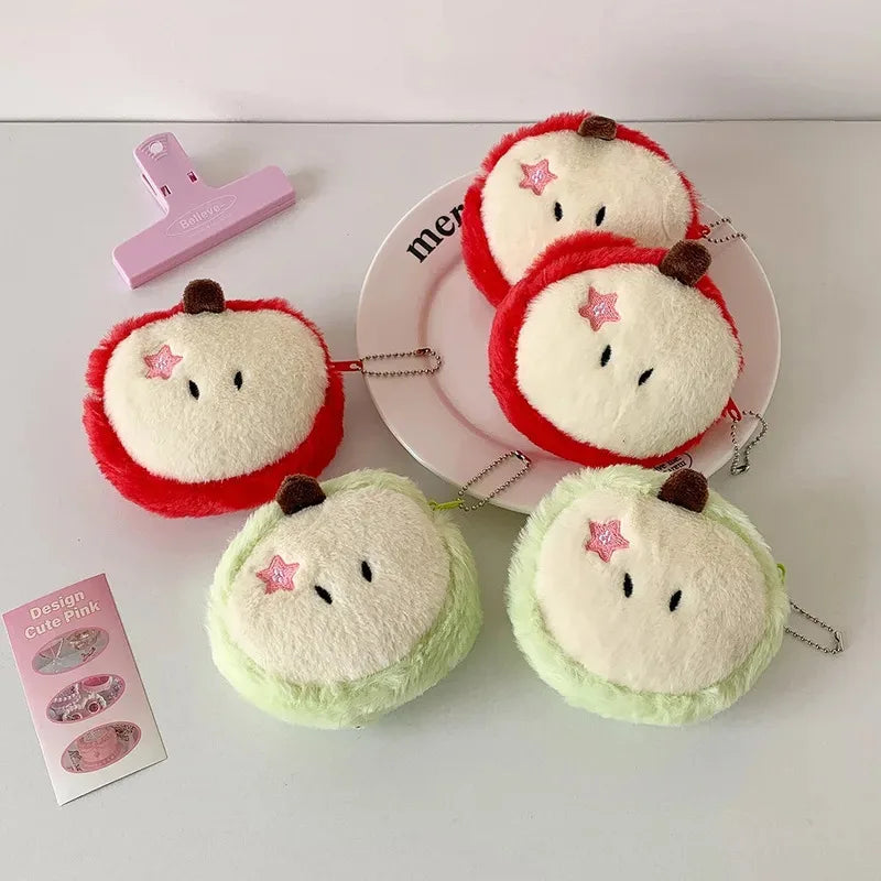 Cute Apple Shape Plush Bag Creative Cartoon Pendant Mini Storage Bag for Students Earphone Data Cable Organizer