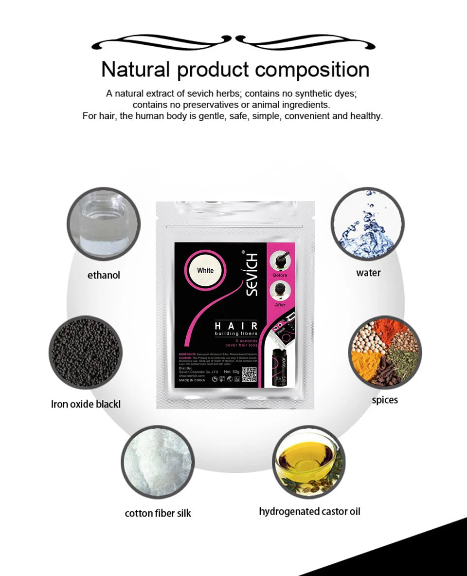 Sevich 10 Colors Hair Fiber 50g Hair Building Fiber Powder Keratin Instant Hair Growth Fiber Refill Hair Loss Hair Care Product