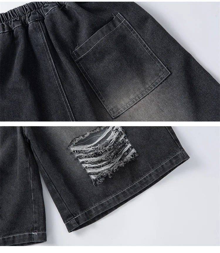Junior Boys Summer Suit Children's Fashion Sleeveless Vest and Hole Jeans Shorts Clothing Sets for Kids 5 7 9 11 13 14 Years Old