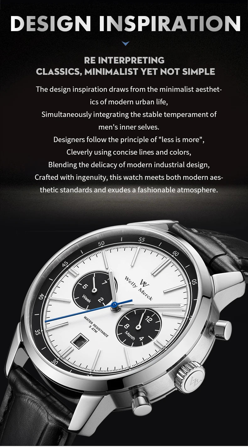 WM Watch Automatic Mechanical Watches Water Resistant Classic Casual Business Man Watch Welly Merck Watch WM138M