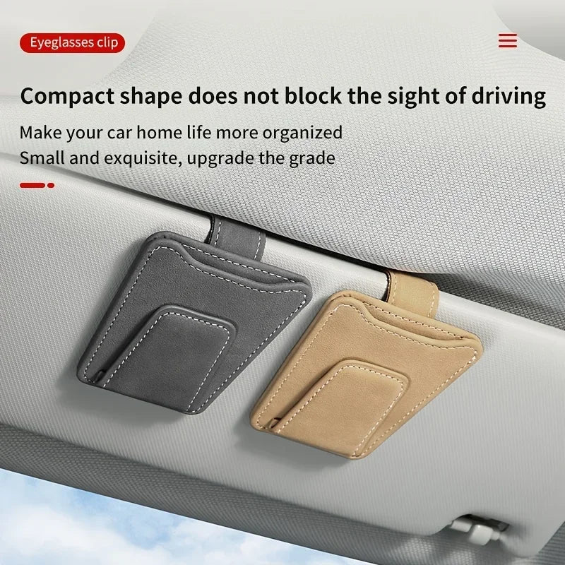 Sunglass Holder For Car Sun Visor, Suede Leather Glasses Eyeglass Hanger Clip Car Sunglasses Holder Ticket Card Clip Accessories