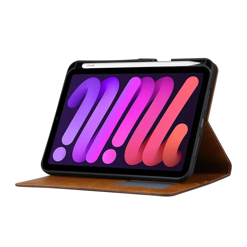 For Mini 7 2024 (A17 Pro) чехол ELVE Luxury Flip Leather Book Tablet Cover With Cards Slot Stand Sleeve For iPad Mini 6 아이패드 미니6