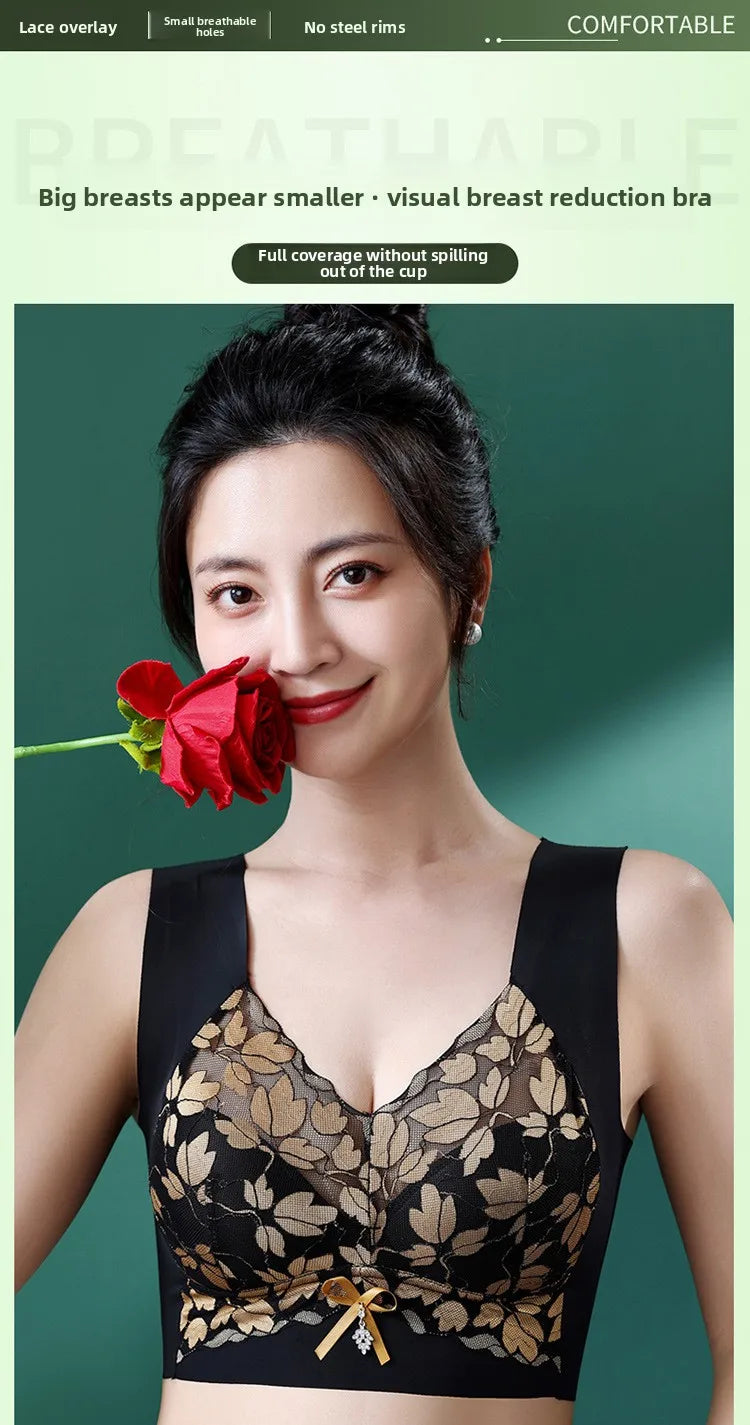 Ladies sexy lace gathered oversized bra comfortable without steel ring luxurious with beautiful back no trace breathable bra