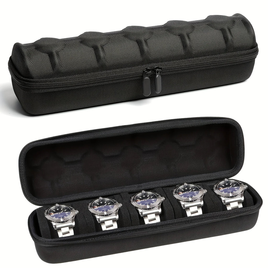 1pc Heavy-Duty Watch Organizer with Flip-Top Lid - 5-Slot Watch Storage Box, Scratch-Resistant Interior, Portable Watch Case