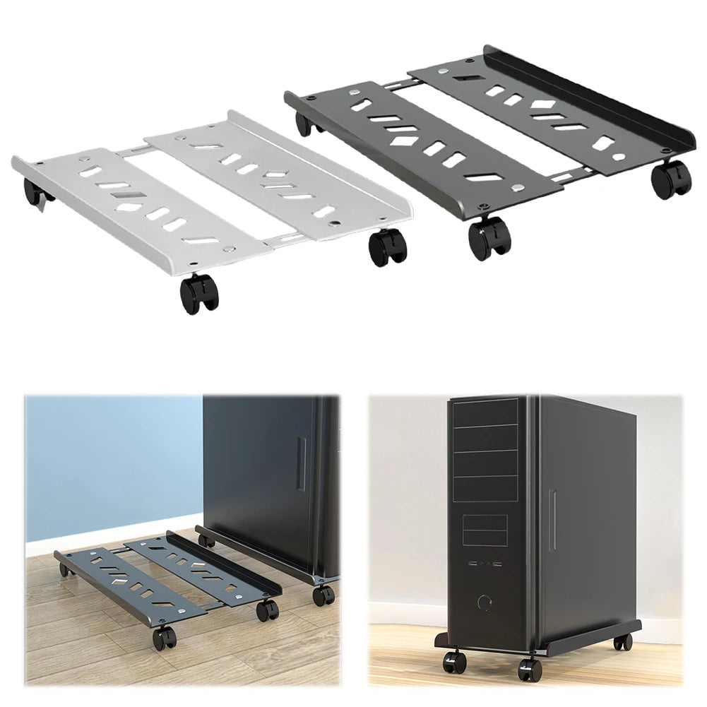 Heavy-Duty PC Tower Stand with Caster Wheels Adjustable PC Tower CPU Holder Steel Desktop Stand PC Riser Office Desk Accessories