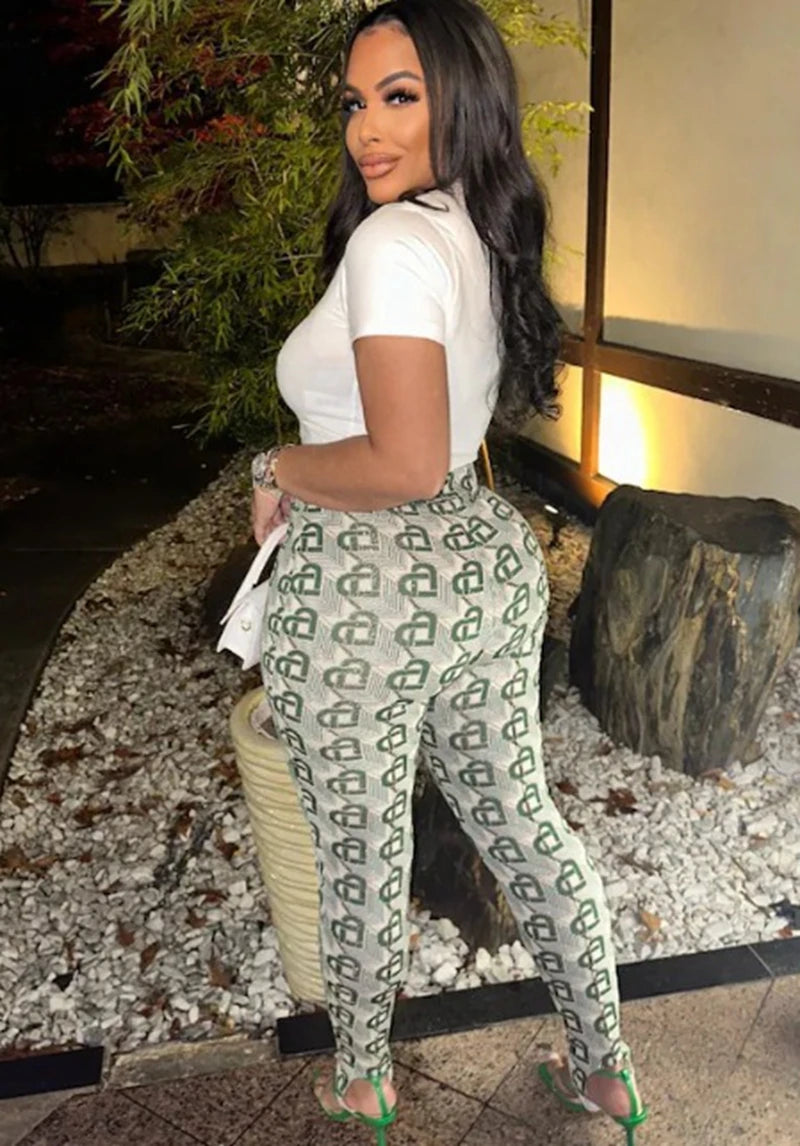 STYLISH LADY Letter Printed Fitness 2 Piece Set Women Short Sleeve Crop Top and Skinny Pant Suits 2025 Casual Street Tracksuits