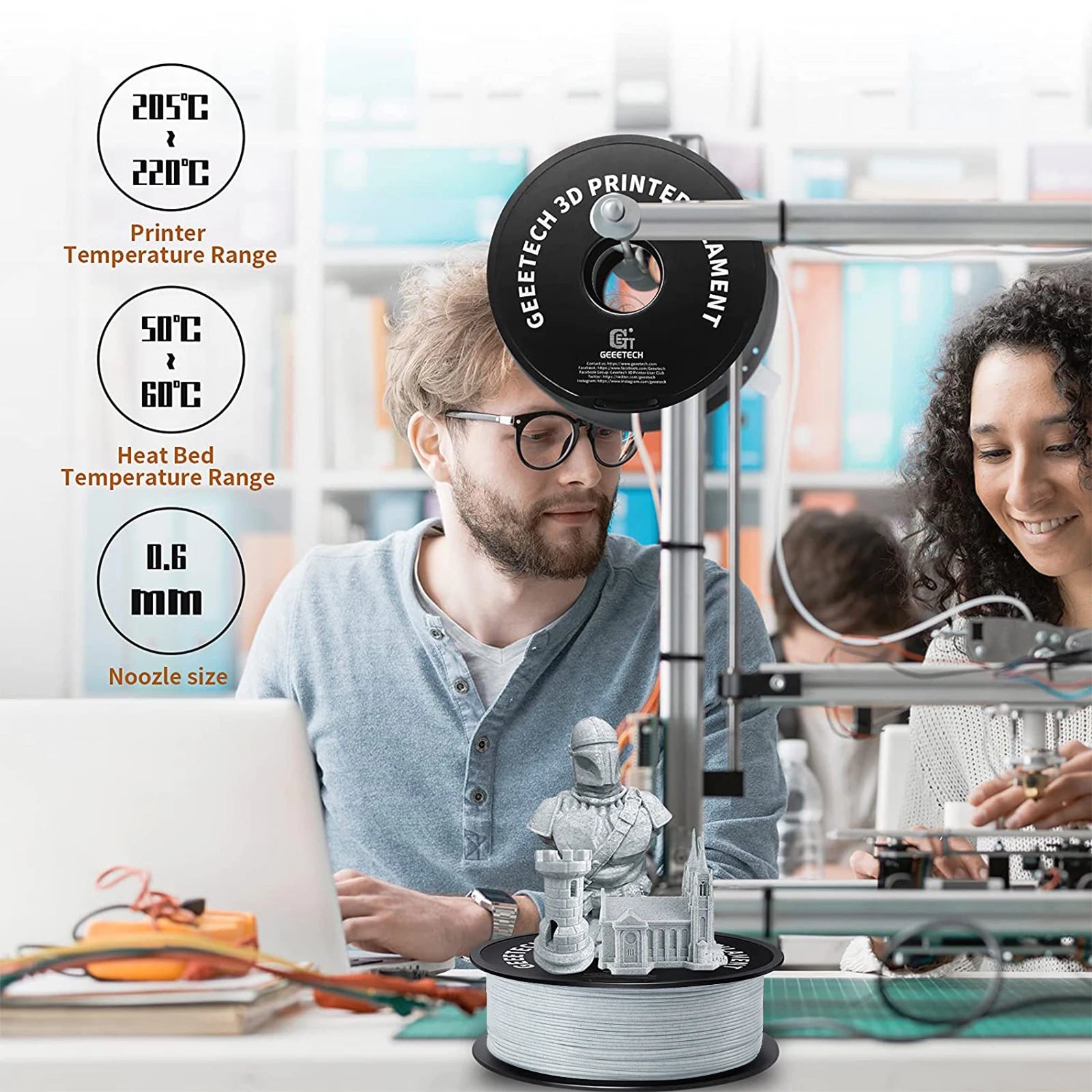 Geeetech 5Kg Like Marble PLA 3D Printer Filament Plastic 1.75mm,Tangle-Free, 3d printing wire materialsvacuum packaging