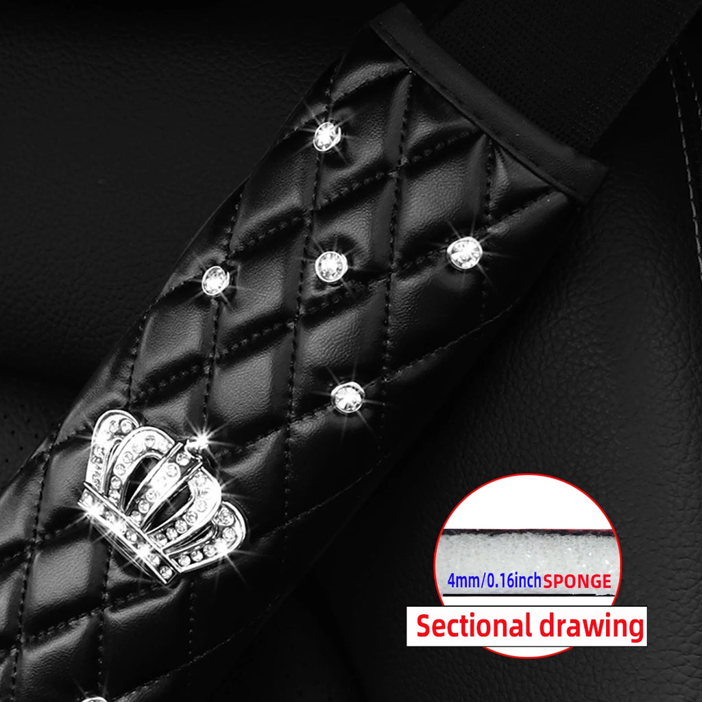 A skin feeling PU sheepskin embroidered crown diamond artificial stone car shoulder guard seat belt automotive supplies