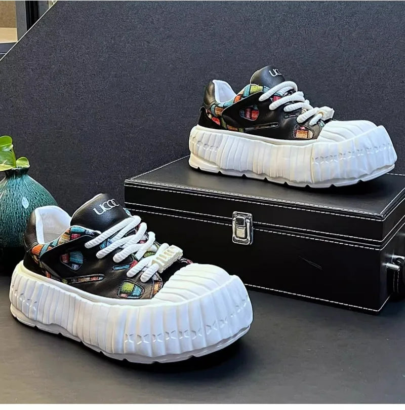 New Arrival Men Fashion Genuine Leather Casual Shoes Spring Autumn Luxury Designer Youth Trending Thick Bottom Chunky Sneakers