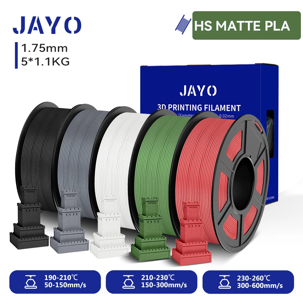 JAYO 5Rolls 3D High Speed Marble PLA/HS Matte PETG/HS PLA Filament 600mm/s High Speed 3D Printer Non-toxic Filament 1.1KG/roll